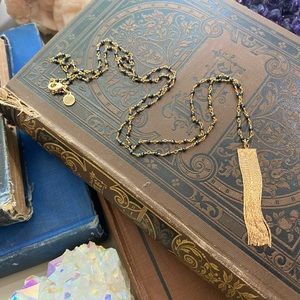 Pyrite Rosary Gold Tassel Necklace